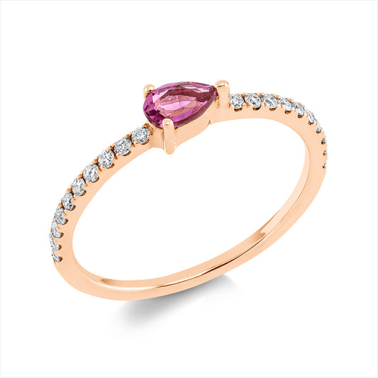 Ring 18 kt RG, 20 Brill. 0,15 ct, TW-pi, 1 Turmalin 0,22 ct pink