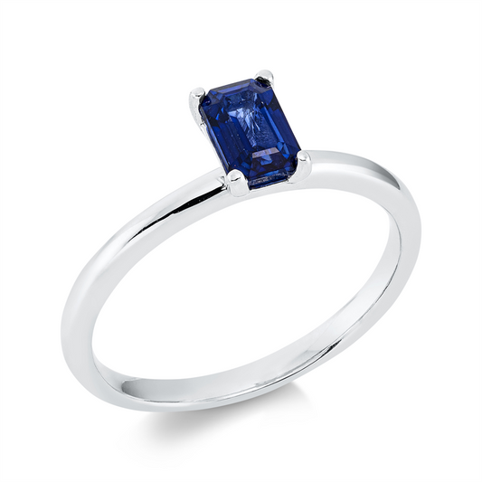 Ring 18 kt WG, 1 Saphir 0,65 ct blau
