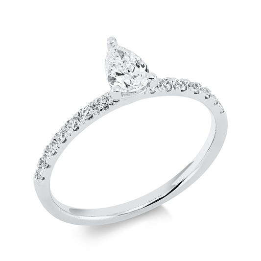 Ring 18 kt WG, 1 Tropfen 0,32 ct, F-vsi, 14 Brill. 0,17 ct, F-si