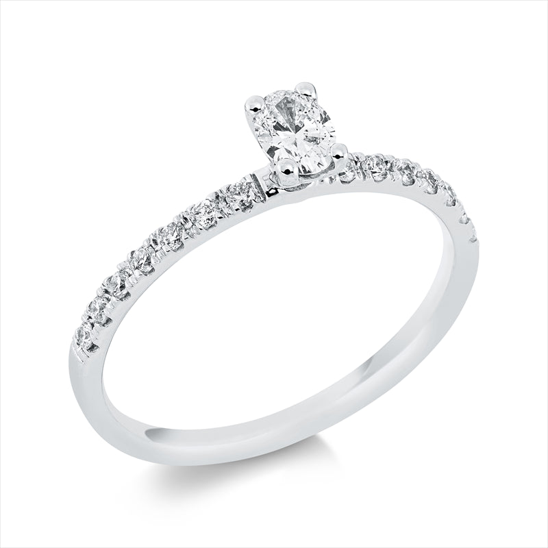 Ring 18 kt WG, 1 Oval 0,22 ct, F-si, 14 Brill. 0,15 ct, F-si