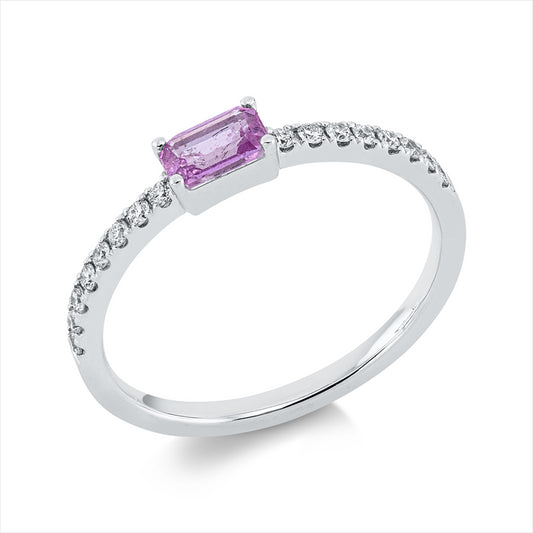 Ring 18 kt WG, 16 Brill. 0,16 ct, TW-si, 1 Saphir 0,39 ct pink