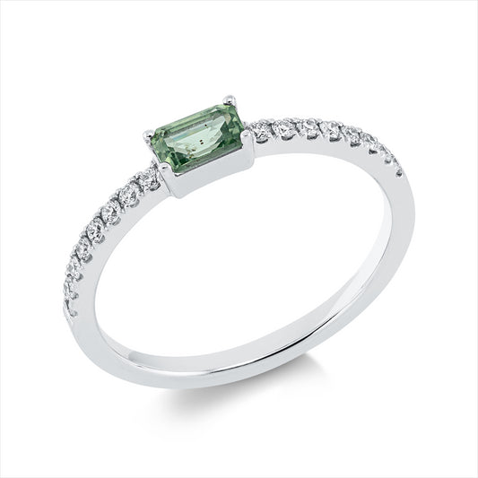 Ring 18 kt WG, 16 Brill. 0,16 ct, TW-si, 1 Peridot 0,41 ct grün