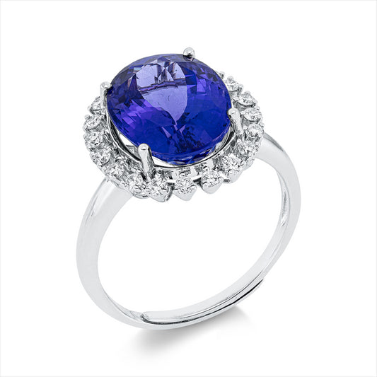 Ring 18 kt WG, 20 Brill. 0,36 ct, TW-si, 1 Tansanit 6,80 ct blau