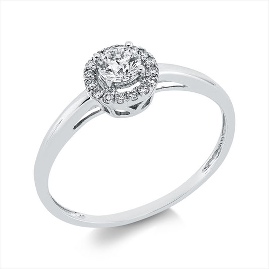 Ring 18 kt WG, 1 Brill. 0,24 ct, W-si, 16 Brill. 0,09 ct, W-si