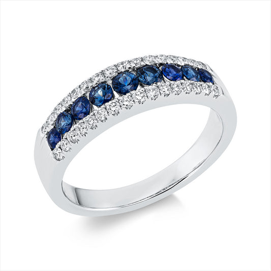 Ring 18 kt WG, 32 Brill. 0,30 ct, TW-si, 9 Saphire 0,55 ct blau