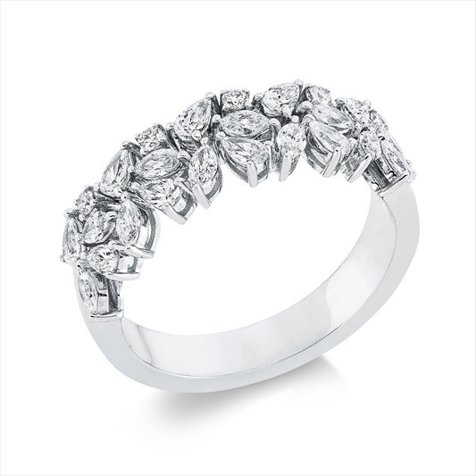 Ring 18 kt WG, 10 Nav. 0,39 ct, TW-si, 10 Tropfen 0,44 ct, TW-si, 5 Brill. 0,09 ct, W-si