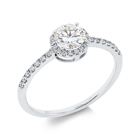 Ring 18 kt WG, 1 Brill. 0,56 ct, TW-vsi, 32 Brill. 0,14 ct, TW-vsi