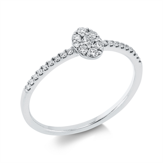 Ring 18 kt WG, 6 Brill. 0,08 ct, TW-pi, 1 Princ. 0,04 ct, TW-si, 20 Brill. 0,08 ct, TW-pi