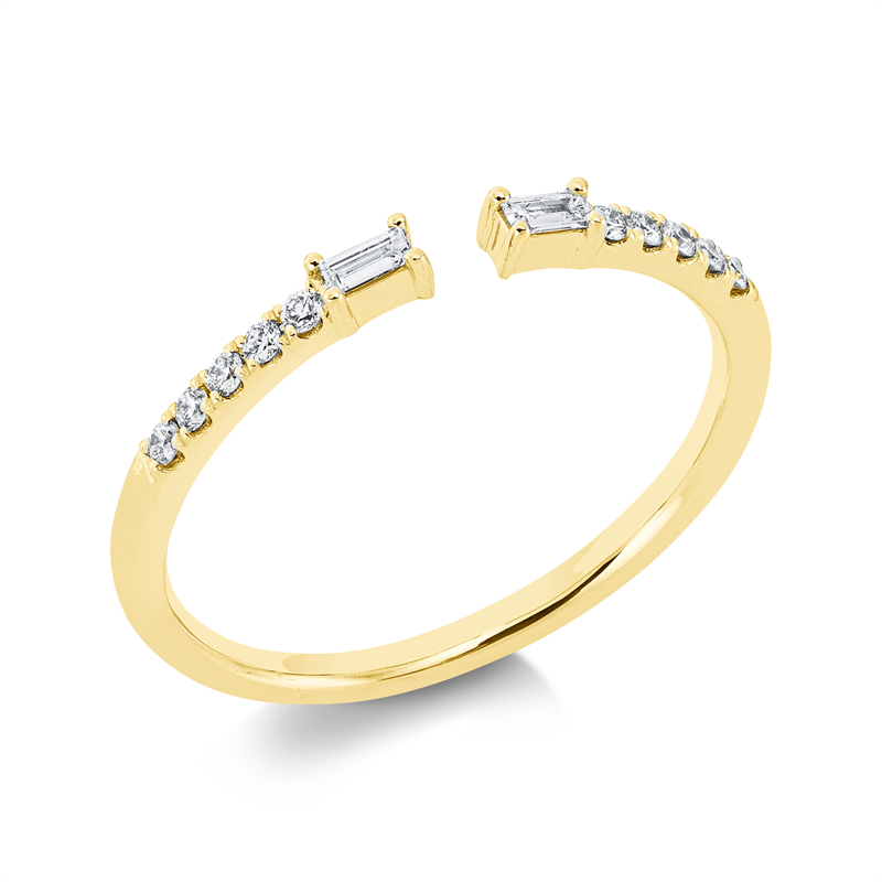 Ring 18 kt GG, Fassung rhodiniert, 2 Bag. 0,05 ct, TW-si, 10 Brill. 0,09 ct, TW-si