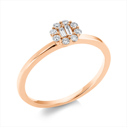 Ring 18 kt RG, 2 Bag. 0,04 ct, TW-si, 8 Brill. 0,15 ct, TW-pi