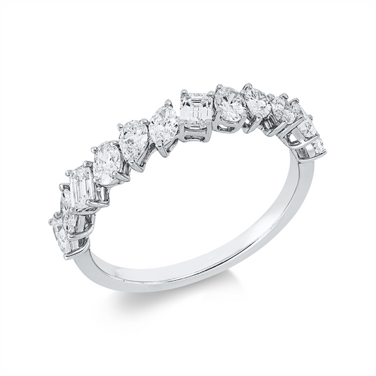 Ring 18 kt WG, 3 Oval 0,29 ct, 3 Nav. 0,21 ct, 3 Sm.schliff 0,33 ct, 3 Tropfen 0,23 ct, TW-si