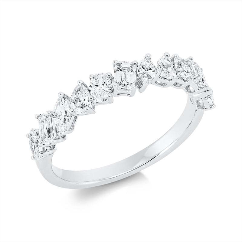 Ring 18 kt WG, 3 Oval 0,29 ct, 3 Nav. 0,21 ct, 3 Sm.schliff 0,34 ct, 3 Tropfen 0,23 ct, TW-si