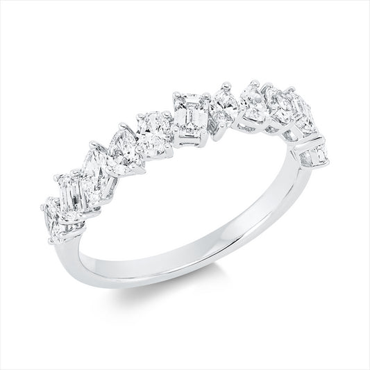 Ring 18 kt WG, 3 Oval 0,29 ct, 3 Nav. 0,21 ct, 3 Sm.schliff 0,34 ct, 3 Tropfen 0,23 ct, TW-si