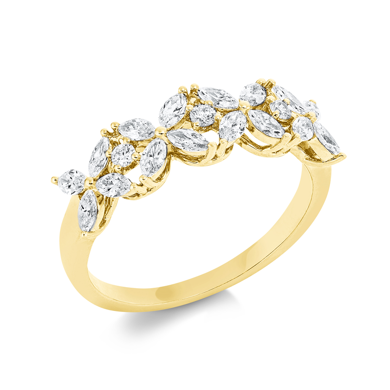 Ring 18 kt GG, 16 Nav. 0,53 ct, TW-si, 3 Brill. 0,07 ct, TW-si