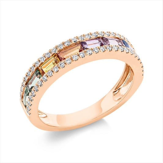 Ring 18 kt RG, 56 Brill. 0,25 ct, TW-si, 8 Saphire 1,22 ct fancy