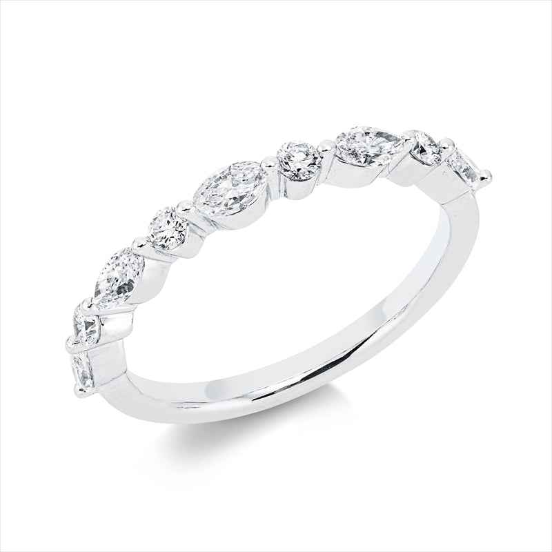 Ring 18 kt WG, 5 Nav. 0,46 ct, TW-si, 4 Brill. 0,16 ct, TW-si