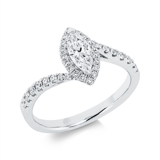 Ring 18 kt WG, 12 Brill. 0,16 ct, TW-si, 1 Nav. 0,40 ct, TW-si, 22 Brill. 0,16 ct, TW-si