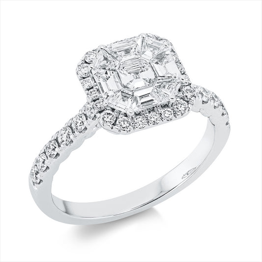 Ring 18 kt WG, 12 Brill. 0,31 ct, F-vsi, 9 Fant-Schl. 0,68 ct, F-vsi, 20 Brill. 0,21 ct, F-vsi