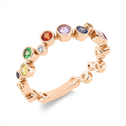 Ring 18 kt RG, 2 Brill. 0,06 ct, TW-vsi, 1 Tsavorith 0,05 ct grün, 8 Saphire 0,41 ct multicolor