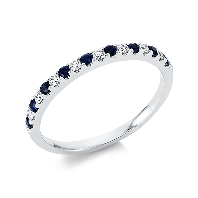 Ring 18 kt WG, 8 Brill. 0,13 ct, TW-si, 9 Saphire 0,18 ct blau