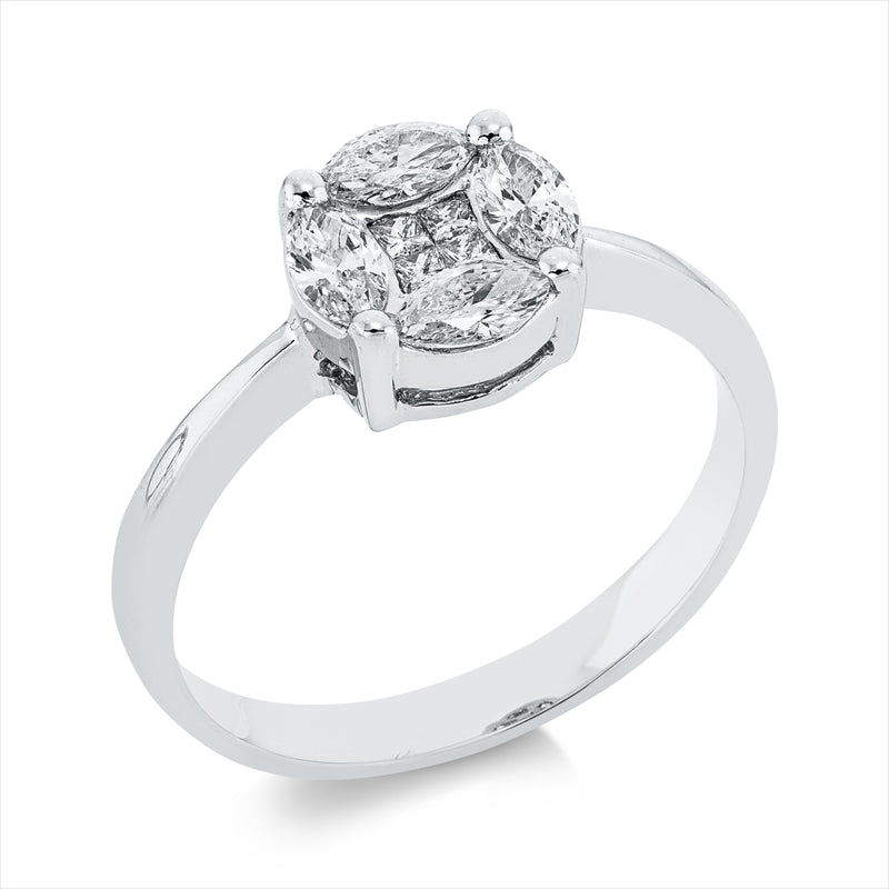 Ring 18 kt WG, 4 Nav. 0,49 ct, TW-si, 4 Princ. 0,06 ct, TW-si