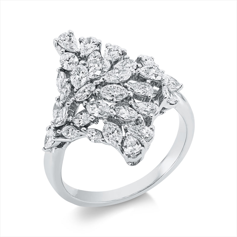 Ring 18 kt WG, 13 Tropfen 0,86 ct, TW-si, 17 Nav. 0,89 ct, TW-si