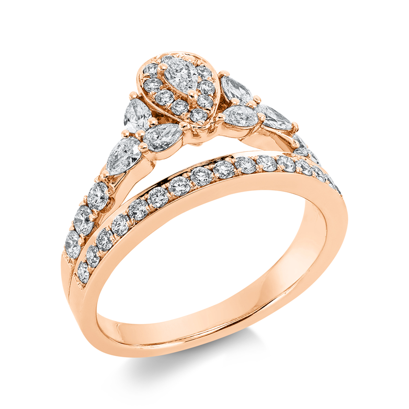 Ring 18 kt RG, 7 Tropfen 0,38 ct, TW-si, 33 Brill. 0,48 ct, TW-si