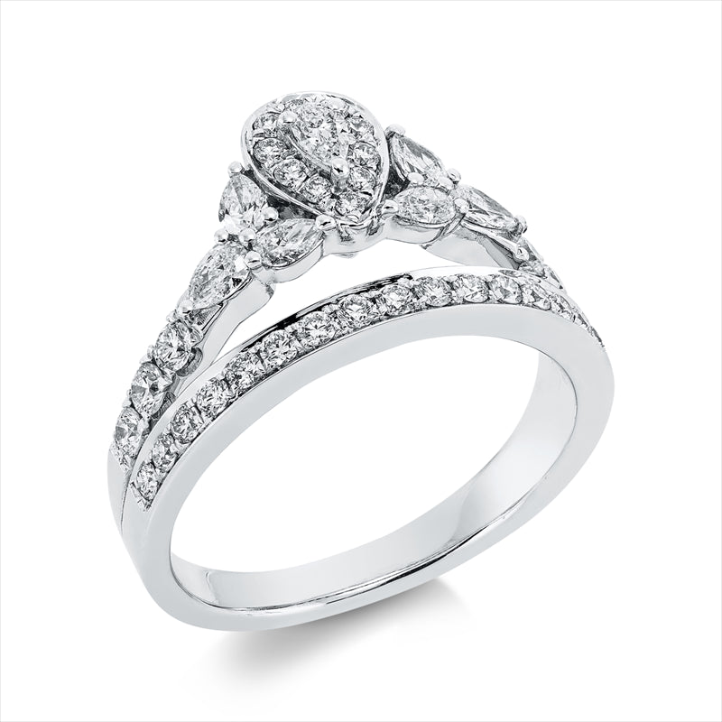 Ring 18 kt WG, 7 Tropfen 0,38 ct, TW-si, 33 Brill. 0,54 ct, TW-si