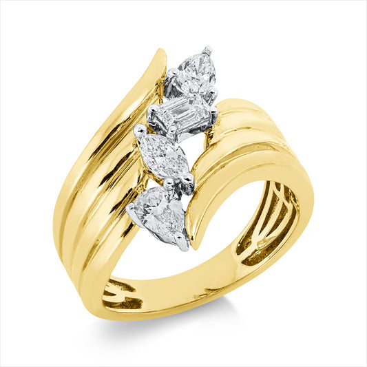 Ring 14 kt GG, 1 Nav. 0,19 ct, TW-si, 2 Tropfen 0,49 ct, TW-si, 1 Sm.schliff 0,24 ct, TW-si