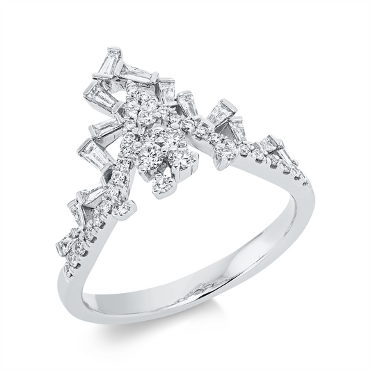 Ring 18 kt WG, 1 Brill. 0,05 ct, TW-si, 14 Trap. 0,20 ct, TW-si, 36 Brill. 0,26 ct, TW-si