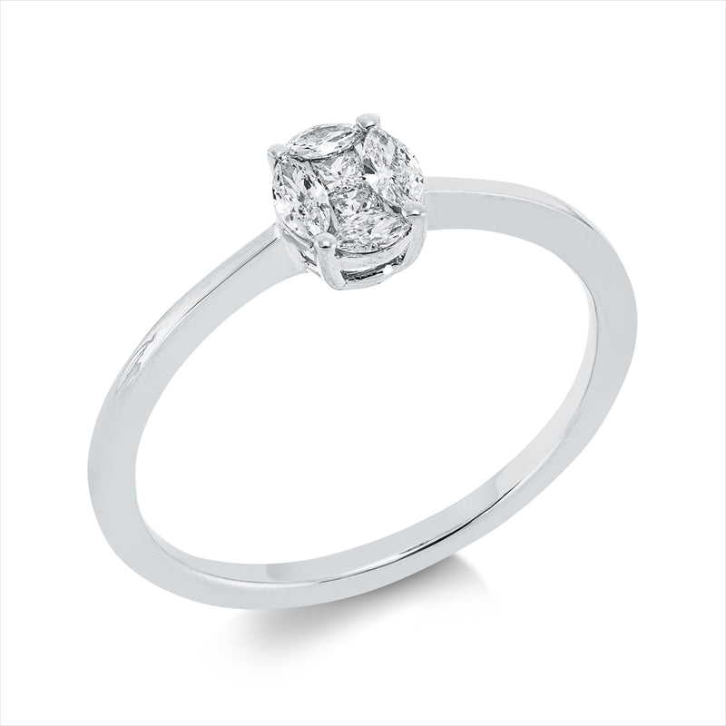 Ring 18 kt WG, 2 Princ. 0,06 ct, TW-si, 4 Nav. 0,15 ct, TW-si