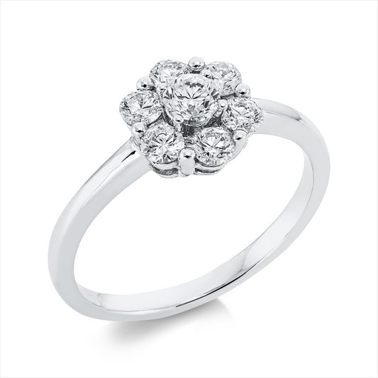 Ring 18 kt WG, 1 Brill. 0,18 ct, TW-si, 6 Brill. 0,48 ct, TW-si