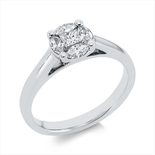 Ring 18 kt WG, 1 Princ. 0,13 ct, TW-si, 4 Nav. 0,31 ct, TW-si