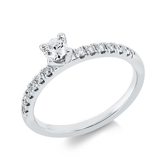 Ring 18 kt WG, 1 Brill. 0,20 ct, TW-si, 12 Brill. 0,17 ct, TW-si