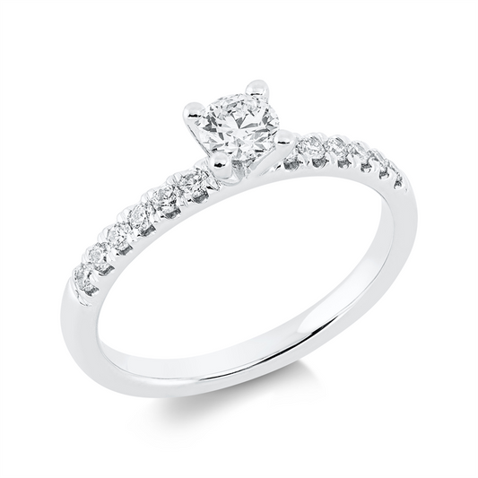Ring 18 kt WG, 1 Brill. 0,28 ct, TW-si, 12 Brill. 0,21 ct, TW-si
