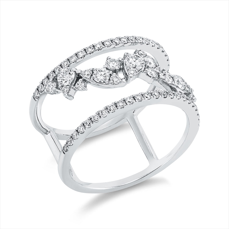 Ring 18 kt WG, 10 Brill. 0,15 ct, TW-si, 5 Brill. 0,30 ct, TW-si, 50 Brill. 0,31 ct, TW-si