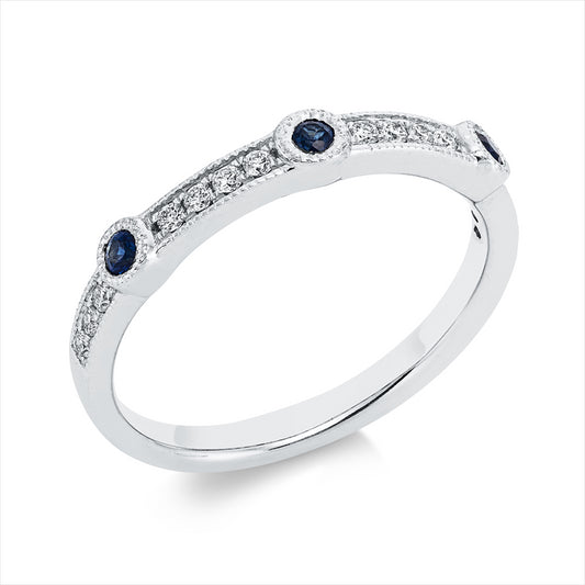 Ring 18 kt WG, 14 Brill. 0,13 ct, TW-si, 3 Saphire 0,14 ct blau