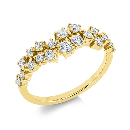 Ring 18 kt GG, 3 Brill. 0,20 ct, F-vsi, 1 Brill. 0,09 ct, F-vsi, 15 Brill. 0,49 ct, F-vsi