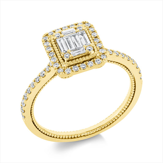 Ring 18 kt GG, 8 Brill. 0,09 ct, TW-si, 6 Bag. 0,22 ct, F-vsi/si, 40 Brill. 0,27 ct, TW-si