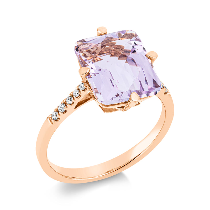 Ring 18 kt RG, 10 Brill. 0,08 ct, TW-si, 1 Amethyst 4,90 ct lila