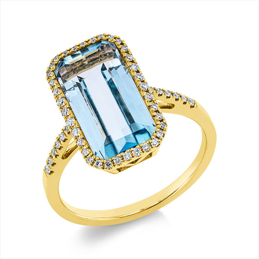 Ring 18 kt GG, 48 Brill. 0,20 ct, TW-si, 1 Topas 6,00 ct sky blue