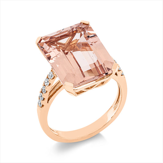 Ring 18 kt RG, 10 Brill. 0,21 ct, TW-si, 1 Morganit 10,40 ct pink