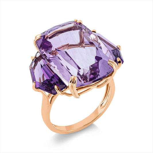 Ring 18 kt RG, 2 Amethyste 4,40 ct lila, 1 Amethyst 18,30 ct pink