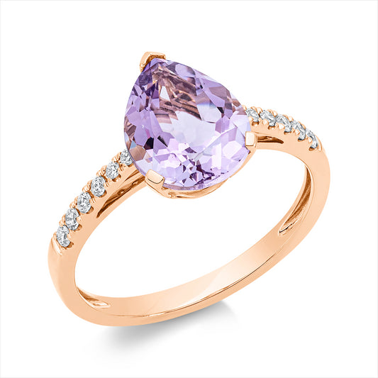 Ring 18 kt RG, 12 Brill. 0,14 ct, TW-si, 1 Amethyst 2,30 ct lila