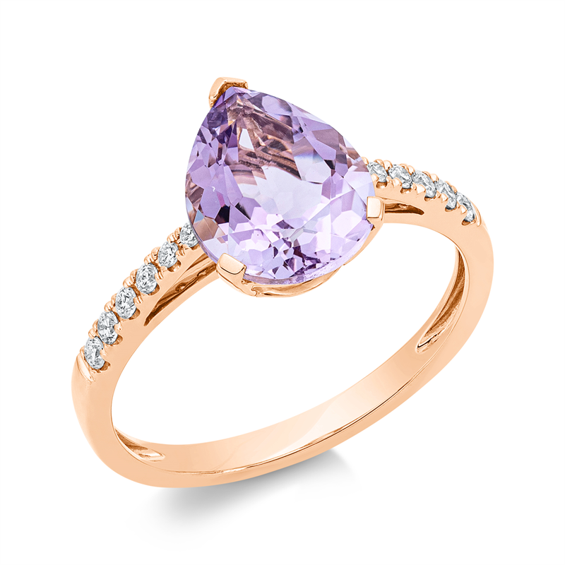 Ring 18 kt RG, 12 Brill. 0,14 ct, TW-si, 1 Amethyst 2,30 ct pink