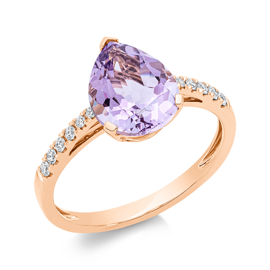 Ring 18 kt RG, 12 Brill. 0,14 ct, TW-si, 1 Amethyst 2,30 ct pink