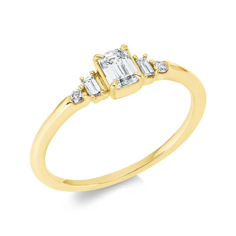 Ring 18 kt GG, 2 Bag. 0,05 ct, TW-si, 1 Sm.schliff 0,33 ct, TW-si, 2 Brill. 0,03 ct, TW-si