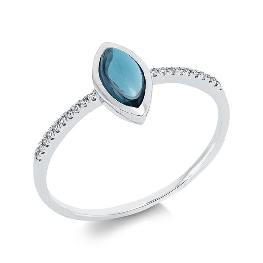 Ring 18 kt WG, 20 Dia. 0,05 ct, TW-si, 1 Topas 0,60 ct Lond. blue