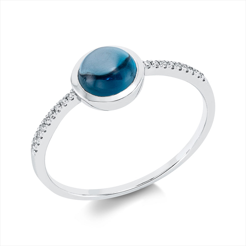 Ring 18 kt WG, 18 Dia. 0,05 ct, TW-si, 1 Topas 1,08 ct Lond. blue