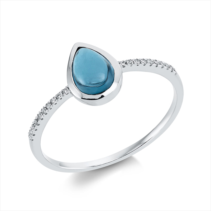 Ring 18 kt WG, 20 Dia. 0,05 ct, TW-si, 1 Topas 0,91 ct Lond. blue